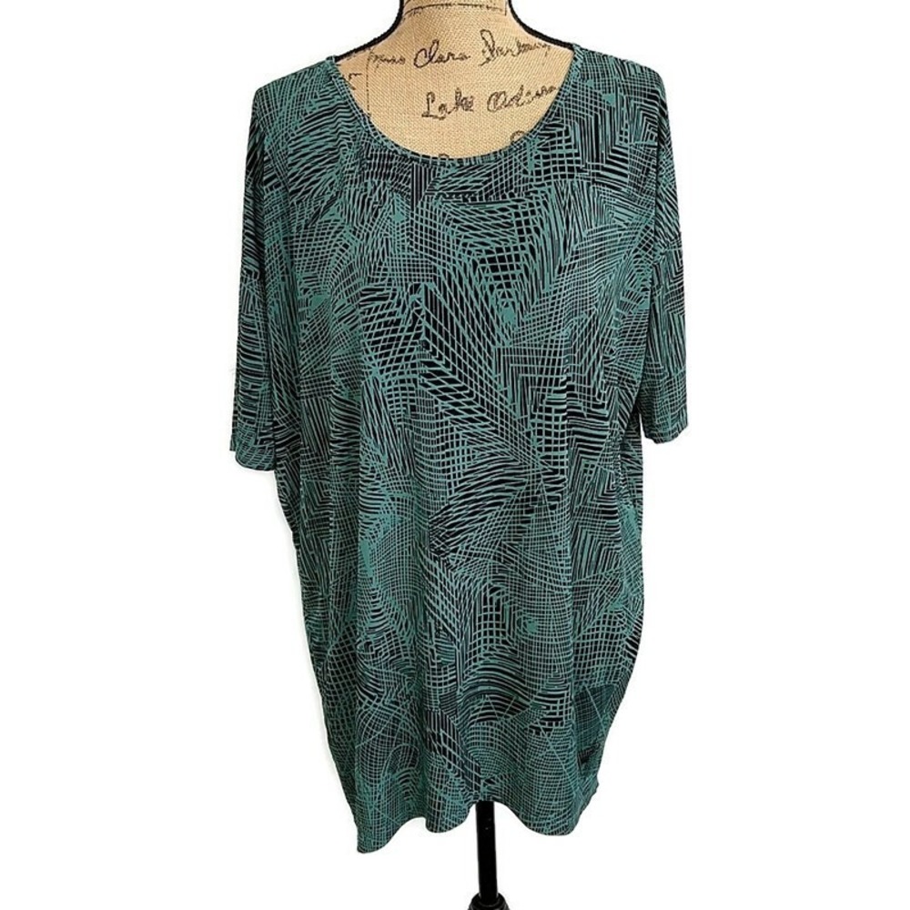 LuLaRoe Irma Tunic Women S Green Black Geometric Short Sleeve Oversized Top